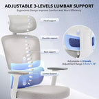 Sedia da Ufficio Ergonomica con Braccioli 3D, Poggiatesta e Schienale, Sedia Ergonomica in Rete Imbottita, Piedini Galvanizzati, Scatola Bianca, Beige