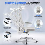 Sedia da Ufficio Ergonomica con Braccioli 3D, Poggiatesta e Schienale, Sedia Ergonomica in Rete Imbottita, Piedini Galvanizzati, Scatola Bianca, Beige