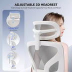 Sedia da Ufficio Ergonomica con Braccioli 3D, Poggiatesta e Schienale, Sedia Ergonomica in Rete Imbottita, Piedini Galvanizzati, Scatola Bianca, Beige