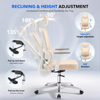 Sedia da Ufficio Ergonomica con Braccioli 3D, Poggiatesta e Schienale, Sedia Ergonomica in Rete Imbottita, Piedini Galvanizzati, Scatola Bianca, Beige