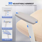 Sedia da Ufficio Ergonomica con Braccioli 3D, Poggiatesta e Schienale, Sedia Ergonomica in Rete Imbottita, Piedini Galvanizzati, Scatola Bianca, Beige