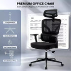 Sedia da Ufficio Ergonomica con Braccioli 3D, Poggiatesta e Schienale, Sedia Ergonomica in Rete Imbottita, Piedini Galvanizzati, Scatola Bianca, Beige