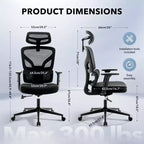 Sedia da Ufficio Ergonomica con Braccioli 3D, Poggiatesta e Schienale, Sedia Ergonomica in Rete Imbottita, Piedini Galvanizzati, Scatola Bianca, Beige