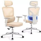 Ergonomic Office Chair with 3D Armrests, Headrest and Backrest, Soft-padded Ergonomic Mesh Chair, Electroplated Feet, White Box, Beige