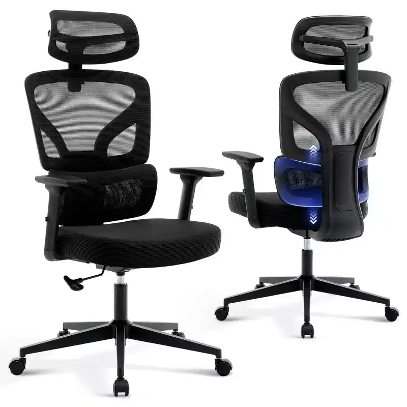 Sedia da Ufficio Ergonomica con Braccioli 3D, Poggiatesta e Schienale, Sedia Ergonomica in Rete Imbottita, Piedini Galvanizzati, Scatola Bianca, Beige