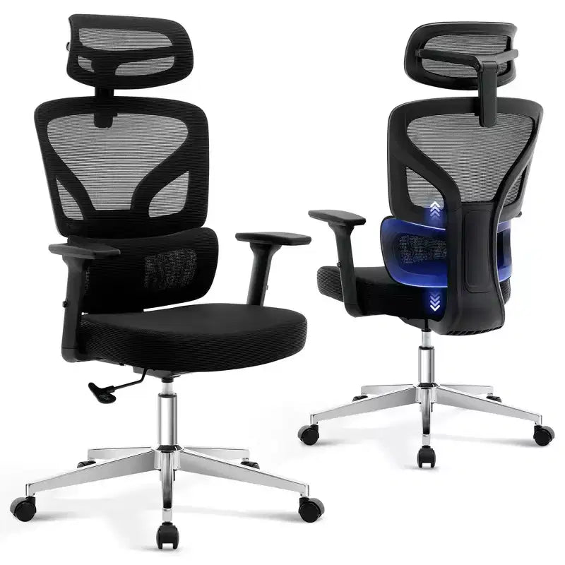 Sedia da Ufficio Ergonomica con Braccioli 3D, Poggiatesta e Schienale, Sedia Ergonomica in Rete Imbottita, Piedini Galvanizzati, Scatola Bianca, Beige