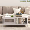 Bestier Modern Coffee Table with Glass Sliding Doors, Open Storage and Silent Slide Design
