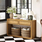 Tavolo Consolle Clihome 55, Tavolo d'Ingresso Rustico in Legno con Cassetti e Ripiano Aperto, Elegante Tavolo da Divano per Corridoio e Soggiorno