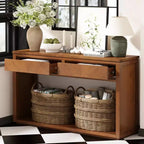 Tavolo Consolle Clihome 55, Tavolo d'Ingresso Rustico in Legno con Cassetti e Ripiano Aperto, Elegante Tavolo da Divano per Corridoio e Soggiorno