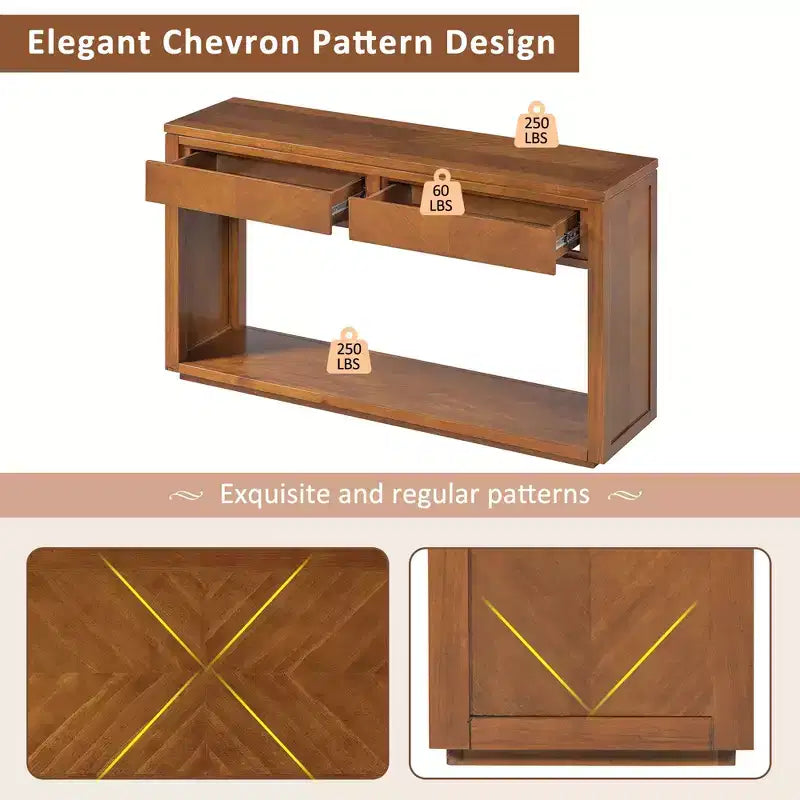 Tavolo Consolle Clihome 55, Tavolo d'Ingresso Rustico in Legno con Cassetti e Ripiano Aperto, Elegante Tavolo da Divano per Corridoio e Soggiorno
