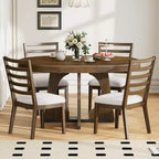 Set tavolo da pranzo rotondo da 5 pezzi Clihome per 4 persone con sedie, set tavolo da pranzo allungabile con 16 foglie centrali rimovibili per cucina, sala da pranzo