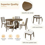 Set tavolo da pranzo rotondo da 5 pezzi Clihome per 4 persone con sedie, set tavolo da pranzo allungabile con 16 foglie centrali rimovibili per cucina, sala da pranzo