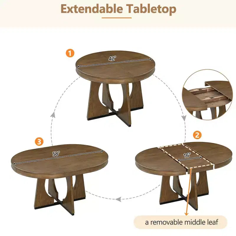 Set tavolo da pranzo rotondo da 5 pezzi Clihome per 4 persone con sedie, set tavolo da pranzo allungabile con 16 foglie centrali rimovibili per cucina, sala da pranzo