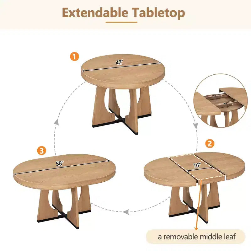 Set tavolo da pranzo rotondo da 5 pezzi Clihome per 4 persone con sedie, set tavolo da pranzo allungabile con 16 foglie centrali rimovibili per cucina, sala da pranzo