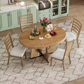 Clihome 5-Pic Round Dining Table for 4 with Chairs Set, Extendable Dining Table Set with 16 Removable Middle Leaf for Kitchen, Dining Room