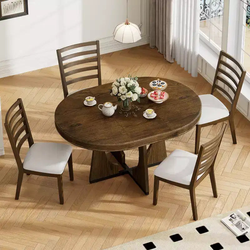 Set tavolo da pranzo rotondo da 5 pezzi Clihome per 4 persone con sedie, set tavolo da pranzo allungabile con 16 foglie centrali rimovibili per cucina, sala da pranzo