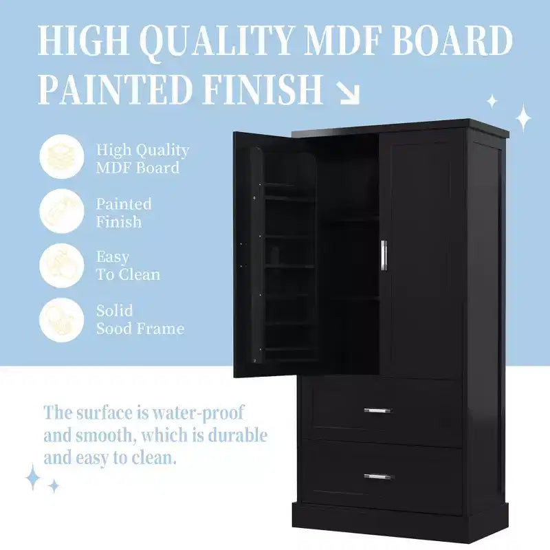 GDFStudio Amelia, armadietto alto da bagno in legno moderno con cassetti, vano contenitore a due ante e scaffali integrati sulle ante
