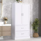 GDFStudio Amelia, armadietto alto da bagno in legno moderno con cassetti, vano contenitore a due ante e scaffali integrati sulle ante