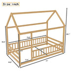Okak Letto a Piattaforma Moderno Doppio/Matrimoniale in Pino con Tetto a Casetta e Recinzione, Letto in Legno per Camera dei Bambini, Camera da Letto
