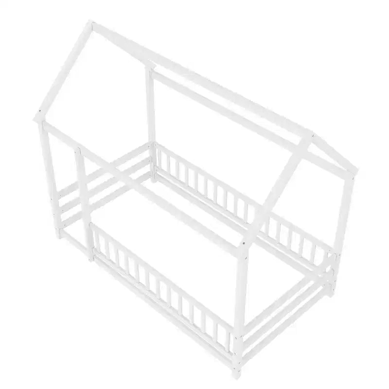 Okak Letto a Piattaforma Moderno Doppio/Matrimoniale in Pino con Tetto a Casetta e Recinzione, Letto in Legno per Camera dei Bambini, Camera da Letto