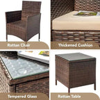 Set di mobili da patio a 3 pezzi, set da conversazione per esterni, sedie in vimini e rattan per tutte le stagioni con cuscini e tavolino da caffè, posti a sedere per patio, portico, prato, piscina