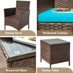 Set di mobili da patio a 3 pezzi, set da conversazione per esterni, sedie in vimini e rattan per tutte le stagioni con cuscini e tavolino da caffè, posti a sedere per patio, portico, prato, piscina