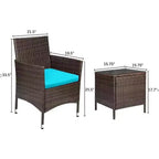 Set di mobili da patio a 3 pezzi, set da conversazione per esterni, sedie in vimini e rattan per tutte le stagioni con cuscini e tavolino da caffè, posti a sedere per patio, portico, prato, piscina