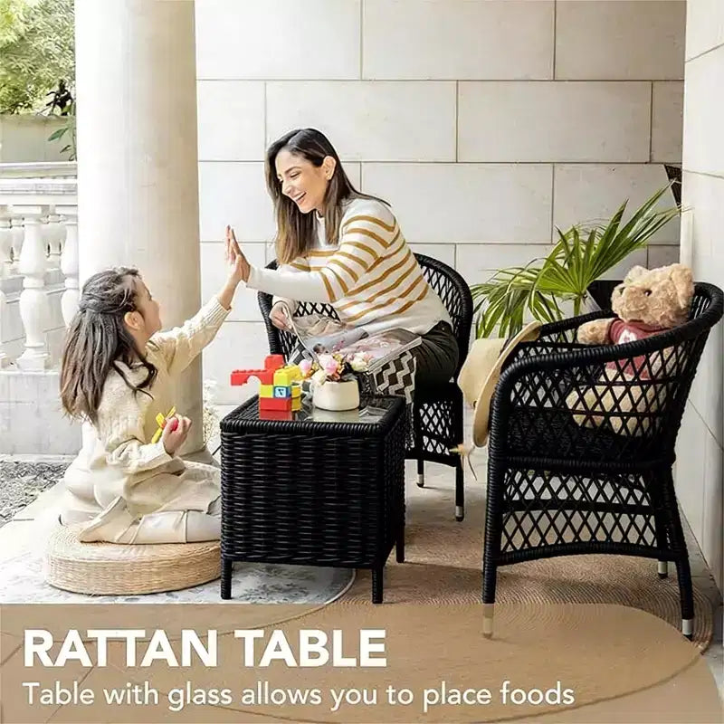 Set di mobili da patio a 3 pezzi, set da conversazione per esterni, sedie in vimini e rattan per tutte le stagioni con cuscini e tavolino da caffè, posti a sedere per patio, portico, prato, piscina
