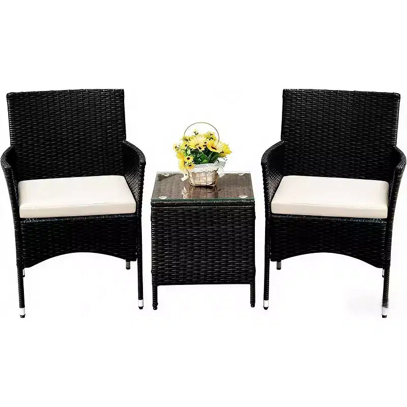 Patio Furniture Set 3 Piece Outdoor Conversation Set, All Weather Wicker Rattan Chairs with Cushions and Coffee Table, Patio Seating Porch Lawn Pool