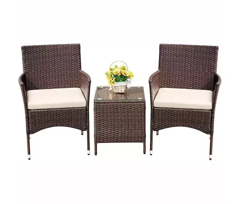 Set di mobili da patio a 3 pezzi, set da conversazione per esterni, sedie in vimini e rattan per tutte le stagioni con cuscini e tavolino da caffè, posti a sedere per patio, portico, prato, piscina