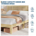 Base Letto COZONY Full/Queen con Testiera in Rattan Naturale, 4 Cassetti Contenitore, Base Materasso con Piattaforma in Metallo, Non Richiede Rete a Molle