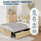 Base Letto COZONY Full/Queen con Testiera in Rattan Naturale, 4 Cassetti Contenitore, Base Materasso con Piattaforma in Metallo, Non Richiede Rete a Molle