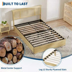 Base Letto COZONY Full/Queen con Testiera in Rattan Naturale, 4 Cassetti Contenitore, Base Materasso con Piattaforma in Metallo, Non Richiede Rete a Molle