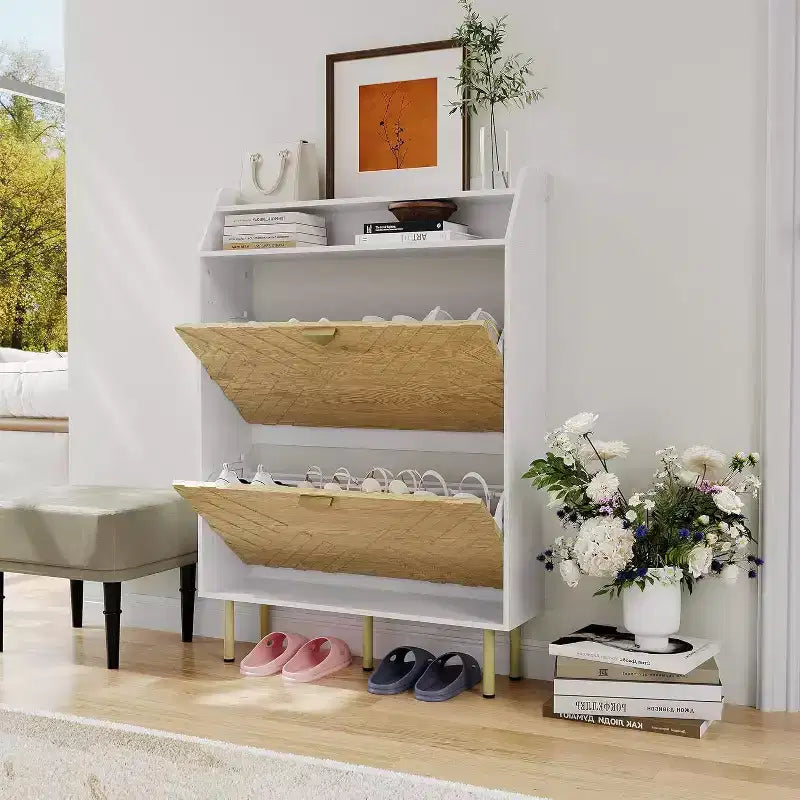 Acekool Scarpiera con 3 Cassetti Inclinati, Scarpiera Nascosta Regolabile, Porta Scarpe Sottile per Ingresso e Corridoio, 114,3 A x 79,2 L x 23,3 P cm