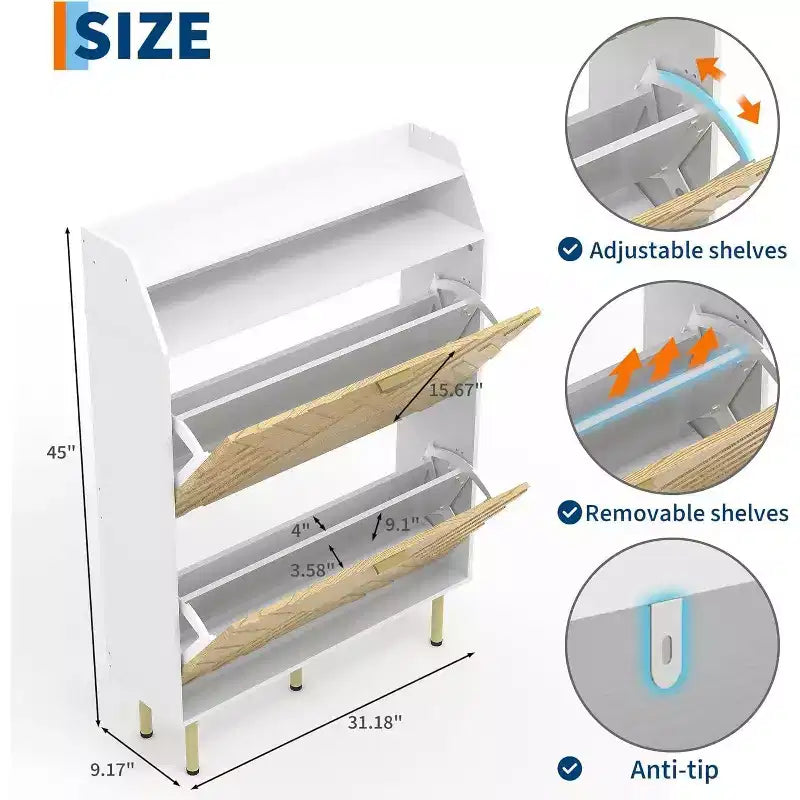 Acekool Scarpiera con 3 Cassetti Inclinati, Scarpiera Nascosta Regolabile, Porta Scarpe Sottile per Ingresso e Corridoio, 114,3 A x 79,2 L x 23,3 P cm
