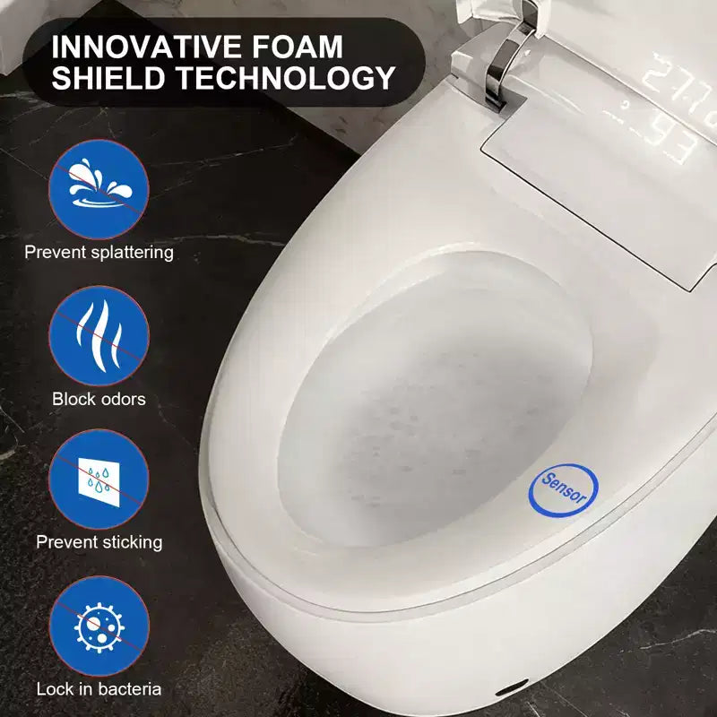 Dyonery Smart Toilet, Coperchio con apertura/chiusura automatica, Barriera in schiuma, WC allungato senza serbatoio, Sedile riscaldato, Scarico automatico