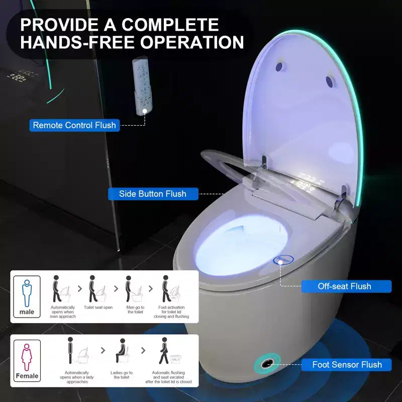 Dyonery Smart Toilet, Coperchio con apertura/chiusura automatica, Barriera in schiuma, WC allungato senza serbatoio, Sedile riscaldato, Scarico automatico
