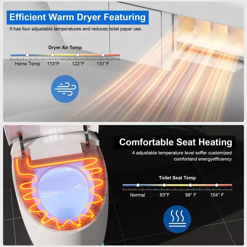 Dyonery Smart Toilet, Coperchio con apertura/chiusura automatica, Barriera in schiuma, WC allungato senza serbatoio, Sedile riscaldato, Scarico automatico
