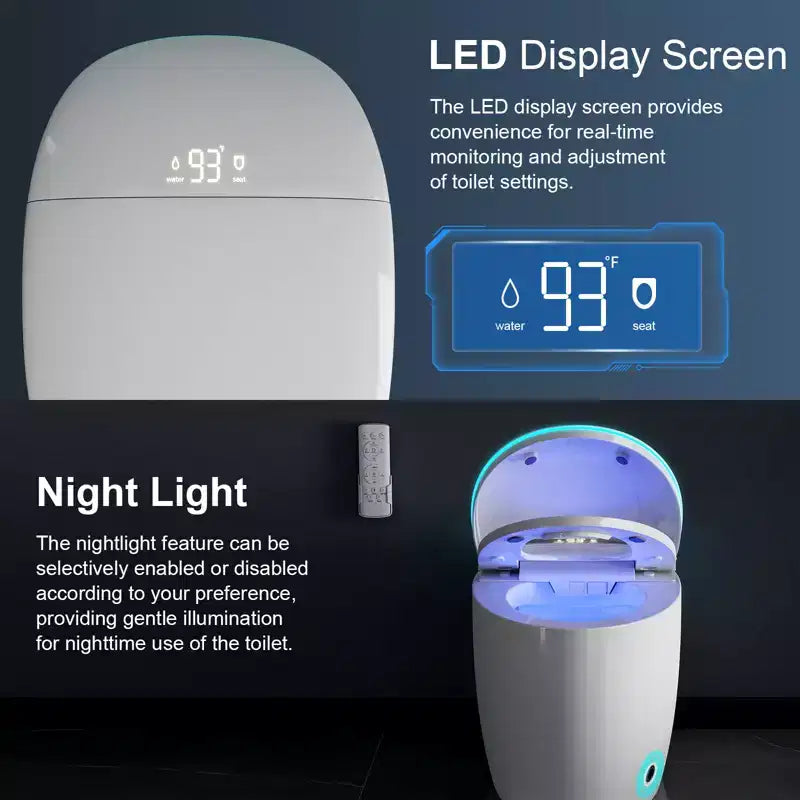 Dyonery Smart Toilet, Coperchio con apertura/chiusura automatica, Barriera in schiuma, WC allungato senza serbatoio, Sedile riscaldato, Scarico automatico