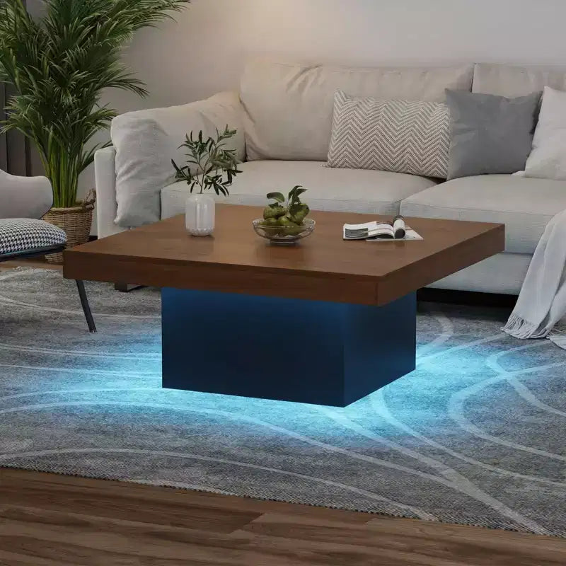 COZONY Tavolino da caffè quadrato, Tavolino moderno per soggiorno con effetto luce ambientale integrato