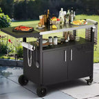 Tavolo da carrello per barbecue da esterno Celebalcony con piano in acciaio inossidabile per preparazione in cucina e barbecue, tavolo da cucina per esterni con maniglia laterale, nero