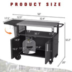 Tavolo da carrello per barbecue da esterno Celebalcony con piano in acciaio inossidabile per preparazione in cucina e barbecue, tavolo da cucina per esterni con maniglia laterale, nero