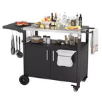 Tavolo da carrello per barbecue da esterno Celebalcony con piano in acciaio inossidabile per preparazione in cucina e barbecue, tavolo da cucina per esterni con maniglia laterale, nero