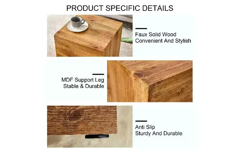 Tavolino da caffè rettangolare in MDF TUYOHW con texture naturale, Tavolino da salotto minimalista, Tavolino d'accento di lusso per soggiorno