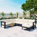 Outdoor Patio Sofa Set, Modern Convertible Sectional Couch with Reversible Chaise, Conversation Sofa Set with u-Shaped Sofa for Porch Garden