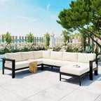 Outdoor Patio Sofa Set, Modern Convertible Sectional Couch with Reversible Chaise, Conversation Sofa Set with u-Shaped Sofa for Porch Garden