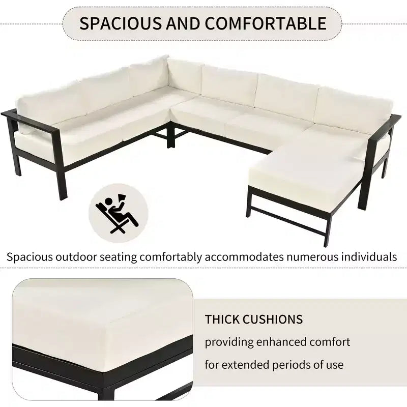 Set divano da esterno per patio, divano componibile moderno convertibile con chaise longue reversibile, set divano da conversazione con divano a U per veranda o giardino