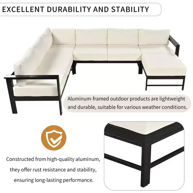Set divano da esterno per patio, divano componibile moderno convertibile con chaise longue reversibile, set divano da conversazione con divano a U per veranda o giardino