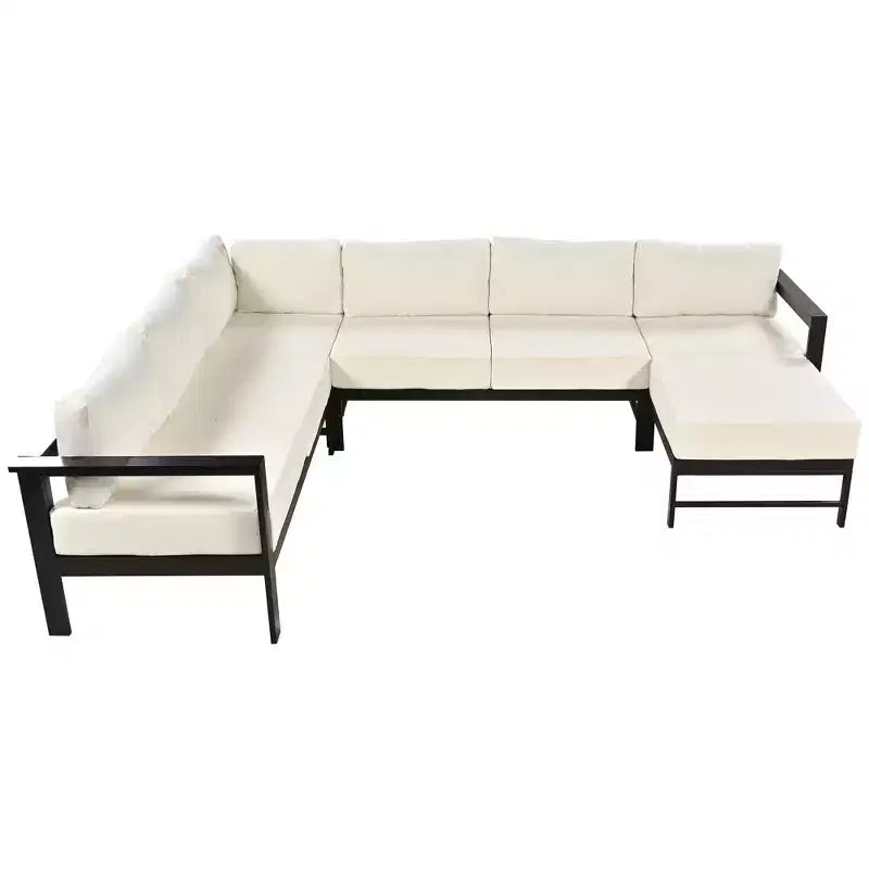 Set divano da esterno per patio, divano componibile moderno convertibile con chaise longue reversibile, set divano da conversazione con divano a U per veranda o giardino