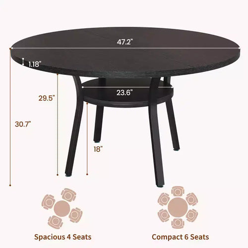 Tavolo da pranzo rotondo da 47 pollici per 4-6 persone, tavolo da cucina in legno con ripiano, tavolo da pranzo circolare in stile rustico per sala da pranzo, soggiorno, 4 gambe robuste